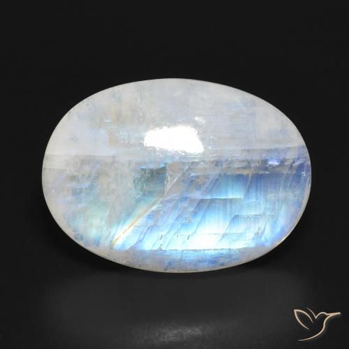 13.54ct 天然 青みがかったホワイト レインボームーンストーン, 楕円形, 半透明