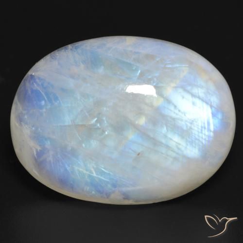 30.84ct 天然 青みがかったホワイト レインボームーンストーン, 楕円形, 半透明