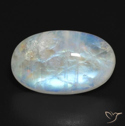 11.54ct 天然 青みがかったホワイト レインボームーンストーン, 楕円形, 半透明
