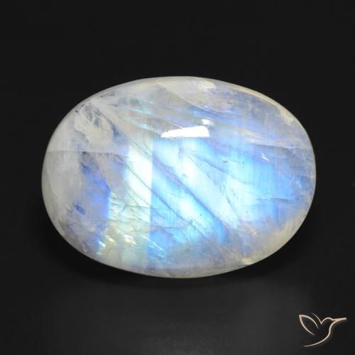 15.90ct 天然 青みがかったホワイト レインボームーンストーン, 楕円形, 半透明