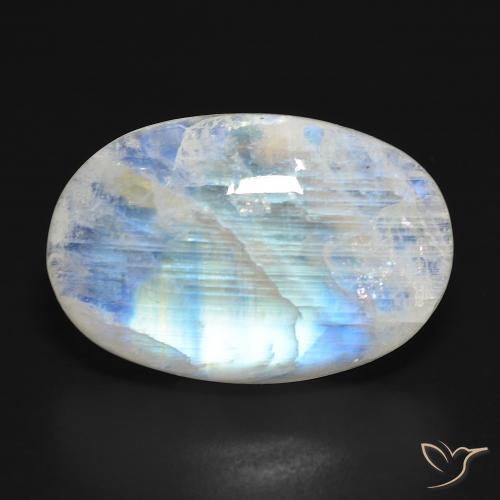 21.64ct 天然 青みがかったホワイト レインボームーンストーン, 楕円形, 半透明