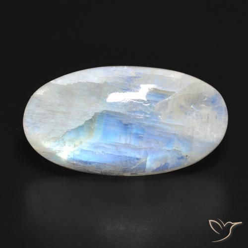 25.60ct 天然 青みがかったホワイト レインボームーンストーン, 楕円形, 半透明