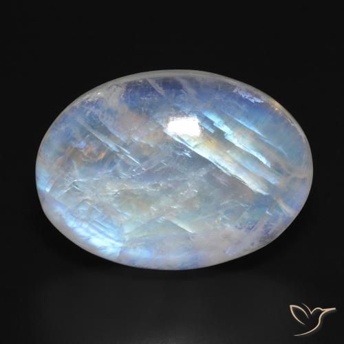 31.82ct 天然 青みがかったホワイト レインボームーンストーン, 楕円形, 半透明