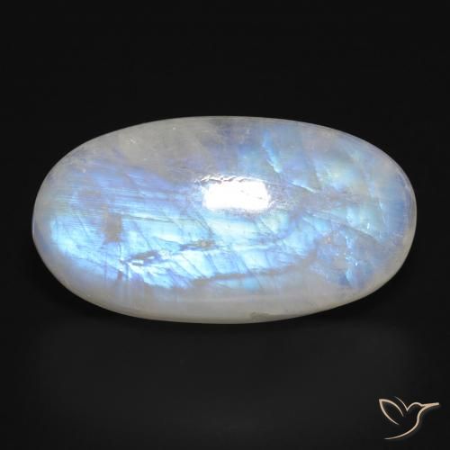 28.13ct 天然 青みがかったホワイト レインボームーンストーン, 楕円形, 半透明
