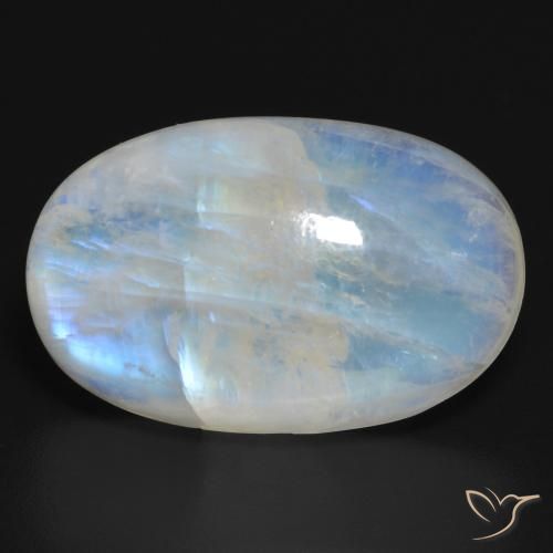 20.64ct 天然 青みがかったホワイト レインボームーンストーン, 楕円形, 半透明