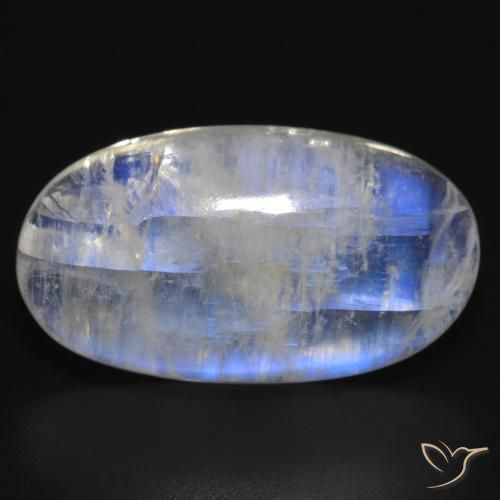 18.15ct 天然 青みがかったホワイト レインボームーンストーン, 楕円形, 半透明