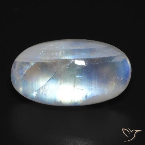 12.55ct 天然 青みがかったホワイト レインボームーンストーン, 楕円形, 半透明