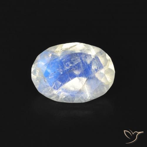 0.74ct 天然 青みがかったホワイト レインボームーンストーン, 楕円形, 透明