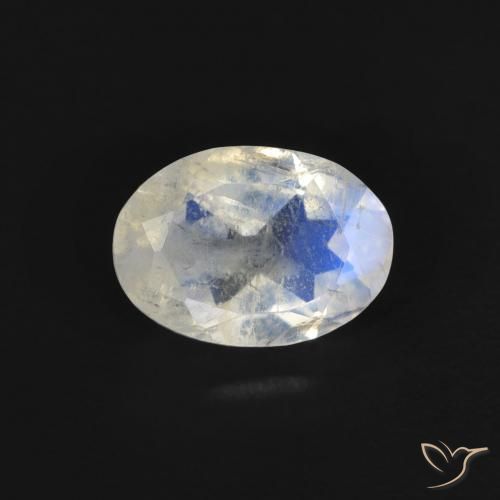 0.77ct 天然 青みがかったホワイト レインボームーンストーン, 楕円形, 透明