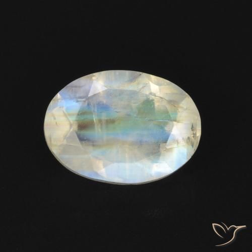 0.85ct 天然 青みがかったホワイト レインボームーンストーン, 楕円形, 透明