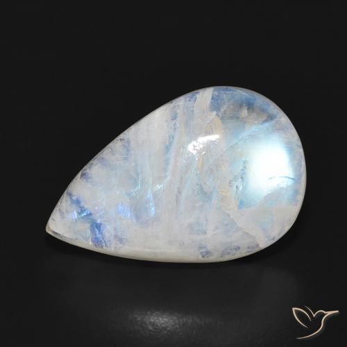 7.16ct 天然 青みがかったホワイト レインボームーンストーン, 洋梨の形, 半透明