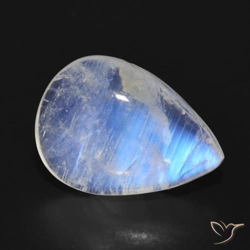7.54ct 天然 青みがかったホワイト レインボームーンストーン, 洋梨の形, 半透明