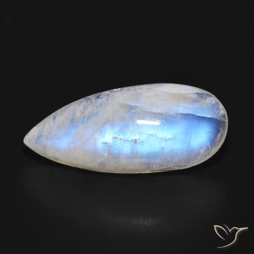 15.24ct 天然 青みがかったホワイト レインボームーンストーン, 洋梨の形, 半透明