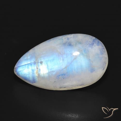 11.38ct 天然 青みがかったホワイト レインボームーンストーン, 洋梨の形, 半透明