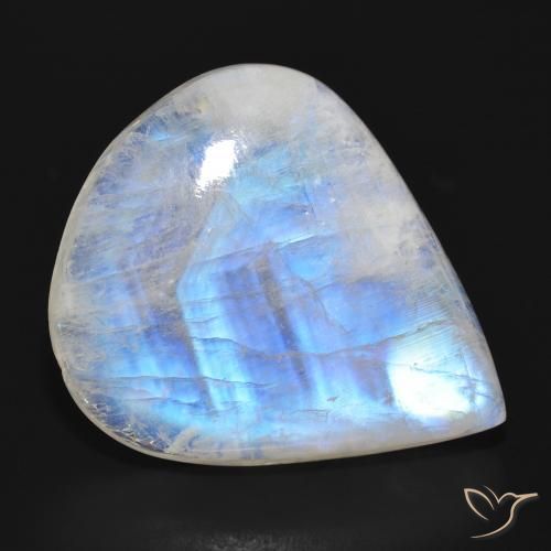 28.06ct 天然 青みがかったホワイト レインボームーンストーン, 洋梨の形, 半透明