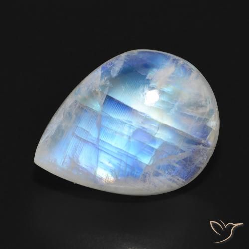13.00ct 天然 青みがかったホワイト レインボームーンストーン, 洋梨の形, 半透明