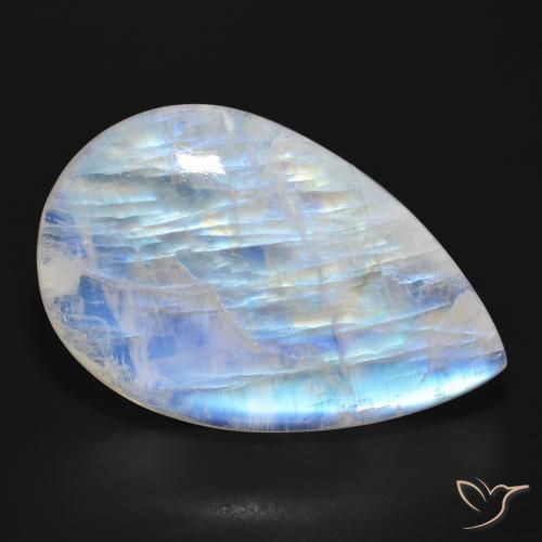 47.73ct 天然 青みがかったホワイト レインボームーンストーン, 洋梨の形, 半透明
