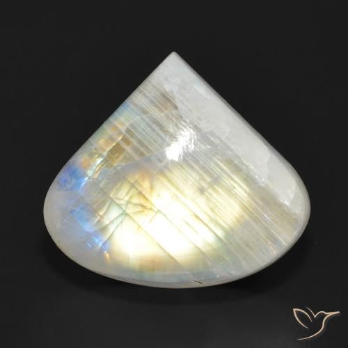 13.90ct 天然 青みがかったホワイト レインボームーンストーン, 洋梨の形, 半透明