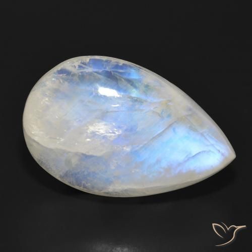 28.68ct 天然 青みがかったホワイト レインボームーンストーン, 洋梨の形, 半透明