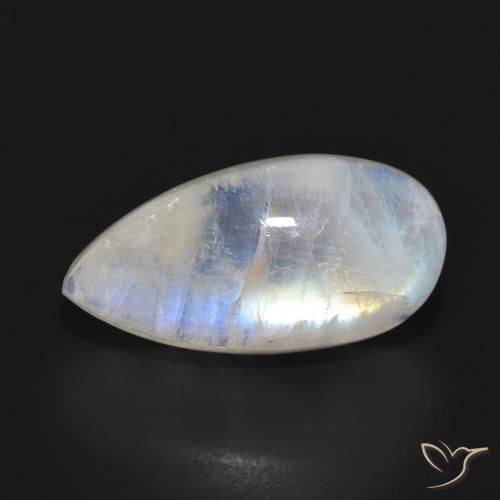 12.48ct 天然 青みがかったホワイト レインボームーンストーン, 洋梨の形, 半透明
