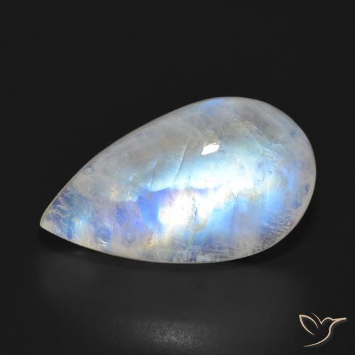 14.91ct 天然 青みがかったホワイト レインボームーンストーン, 洋梨の形, 半透明