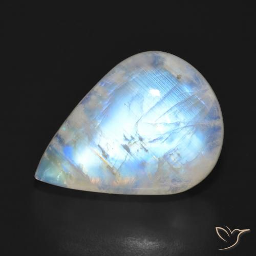 18.57ct 天然 青みがかったホワイト レインボームーンストーン, 洋梨の形, 半透明