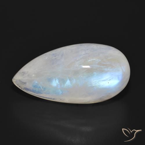 25.85ct 天然 青みがかったホワイト レインボームーンストーン, 洋梨の形, 半透明