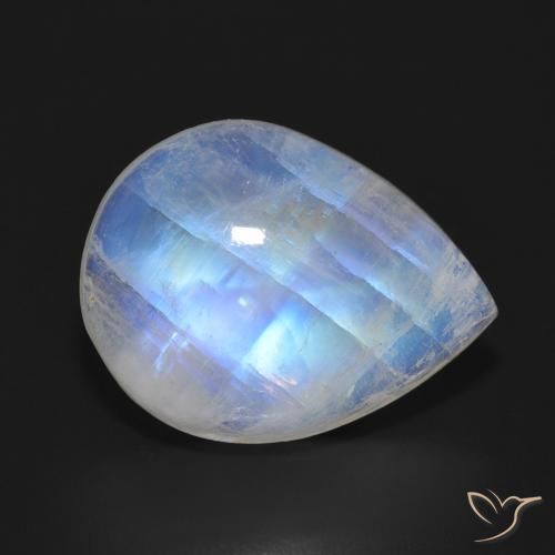 11.64ct 天然 青みがかったホワイト レインボームーンストーン, 洋梨の形, 半透明