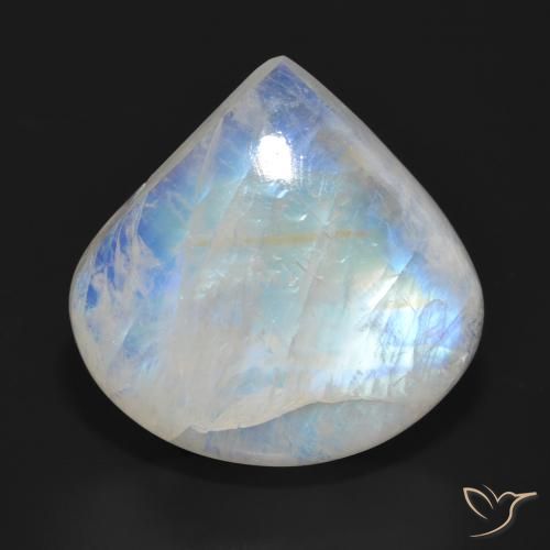 30.80ct 天然 青みがかったホワイト レインボームーンストーン, 洋梨の形, 半透明
