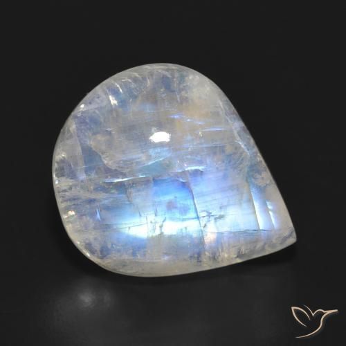 11.15ct 天然 青みがかったホワイト レインボームーンストーン, 洋梨の形, 半透明