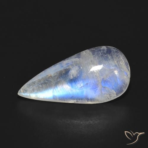 5.47ct 天然 青みがかったホワイト レインボームーンストーン, 洋梨の形, 半透明