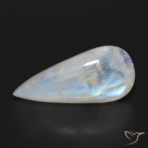 24.85ct 天然 青みがかったホワイト レインボームーンストーン, 洋梨の形, 半透明