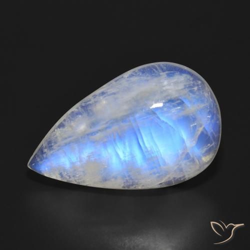 20.73ct 天然 青みがかったホワイト レインボームーンストーン, 洋梨の形, 半透明