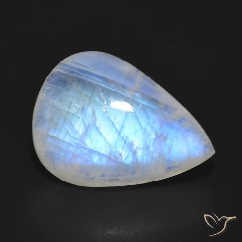 11.87ct 天然 青みがかったホワイト レインボームーンストーン, 洋梨の形, 半透明
