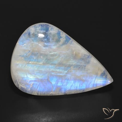 25.41ct 天然 青みがかったホワイト レインボームーンストーン, 洋梨の形, 半透明