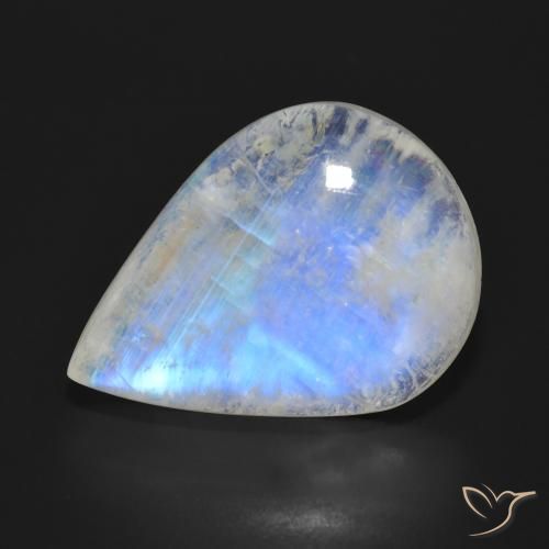 24.76ct 天然 青みがかったホワイト レインボームーンストーン, 洋梨の形, 半透明