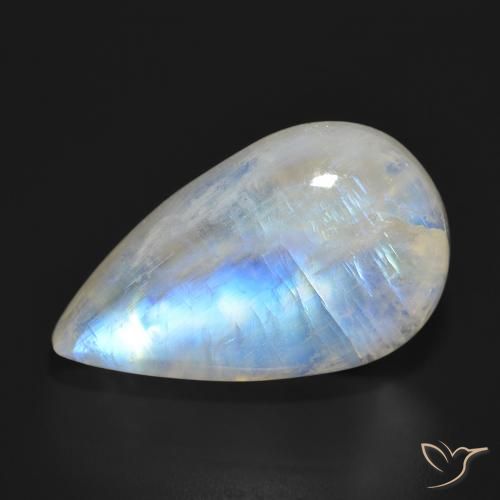 23.70ct 天然 青みがかったホワイト レインボームーンストーン, 洋梨の形, 半透明