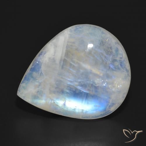 19.29ct 天然 青みがかったホワイト レインボームーンストーン, 洋梨の形, 半透明