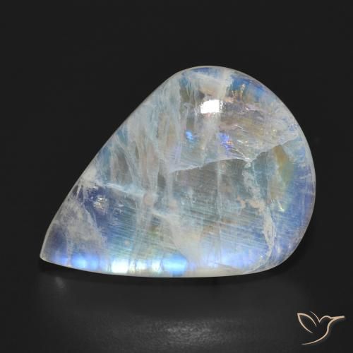 15.14ct 天然 青みがかったホワイト レインボームーンストーン, 洋梨の形, 半透明