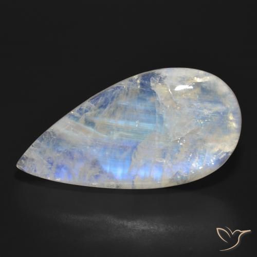 30.09ct 天然 青みがかったホワイト レインボームーンストーン, 洋梨の形, 半透明