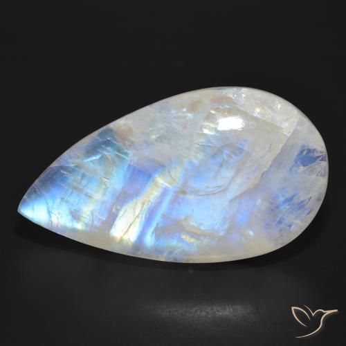 47.03ct 天然 青みがかったホワイト レインボームーンストーン, 洋梨の形, 半透明