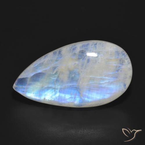 23.96ct 天然 青みがかったホワイト レインボームーンストーン, 洋梨の形, 半透明