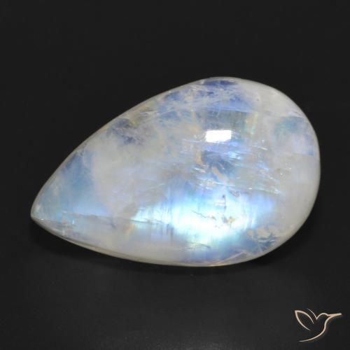 11.69ct 天然 青みがかったホワイト レインボームーンストーン, 洋梨の形, 半透明
