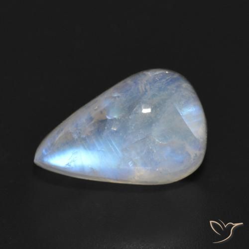 6.55ct 天然 青みがかったホワイト レインボームーンストーン, 洋梨の形, 半透明