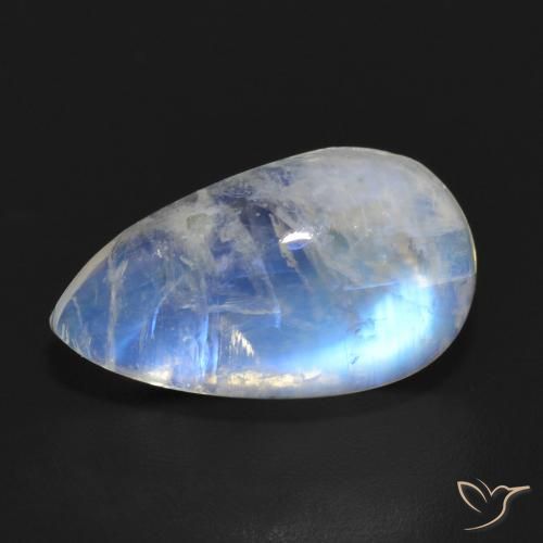 7.10ct 天然 青みがかったホワイト レインボームーンストーン, 洋梨の形, 半透明