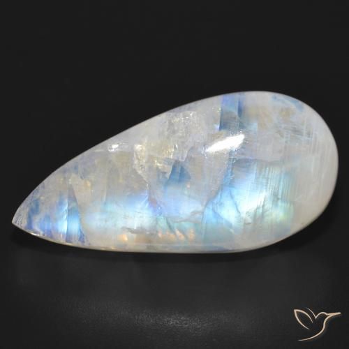 23.92ct 天然 青みがかったホワイト レインボームーンストーン, 洋梨の形, 半透明