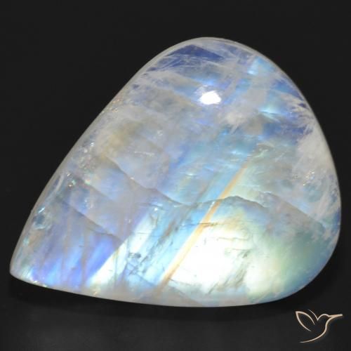 20.35ct 天然 青みがかったホワイト レインボームーンストーン, 洋梨の形, 半透明