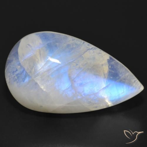 22.05ct 天然 青みがかったホワイト レインボームーンストーン, 洋梨の形, 半透明