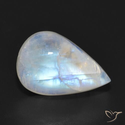 6.93ct 天然 青みがかったホワイト レインボームーンストーン, 洋梨の形, 半透明
