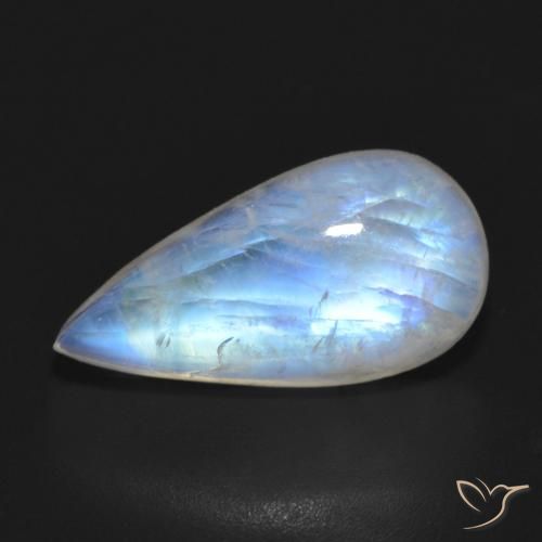 7.64ct 天然 青みがかったホワイト レインボームーンストーン, 洋梨の形, 半透明